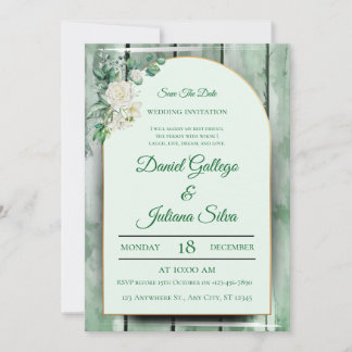 Elegant Green Watercolor Floral Wedding Invitation
