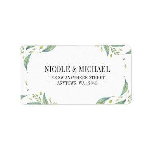 Elegant Green Watercolor Foliage Leaf Wreath Label