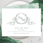 Elegant Green Watercolor Monogram Save The Date<br><div class="desc">Announce your wedding date with this striking wedding save the date card featuring exquisite hand drawn botanical monogram elegantly framing couples initials in green hues. Simple, elegant, timeless and clean style. Back with beautiful watercolor wash background in emerald and green hues and extra text sections for any more extra details...</div>