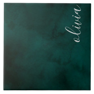 Elegant Green Watercolor Monogram Tile – Custom 