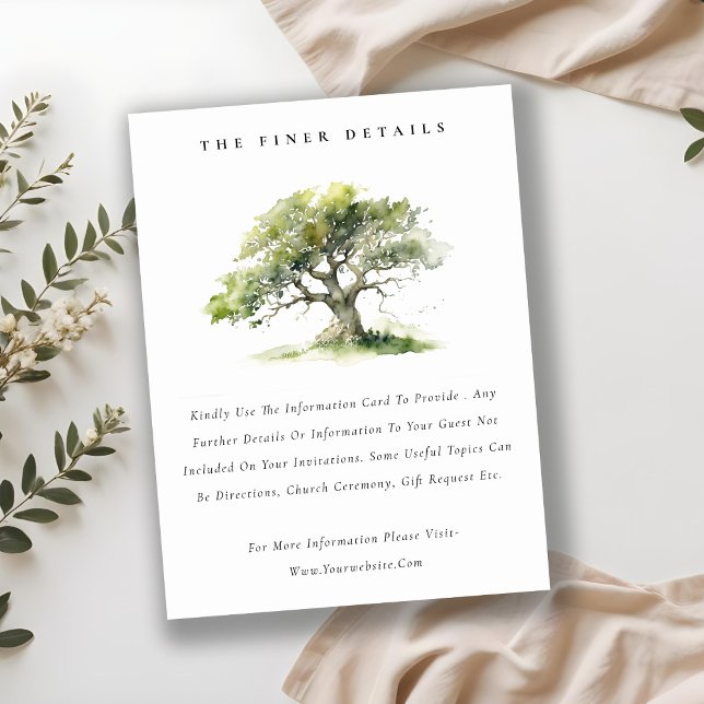 Elegant Green Watercolor Oak Tree Wedding Details Enclosure Card (Creator Uploaded)