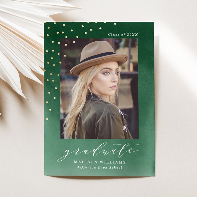 Elegant Green Watercolor Photo Graduation Announcement (Creator Uploaded)