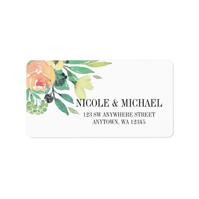 Elegant Green Watercolor Pink peony and leaves Label (Front)
