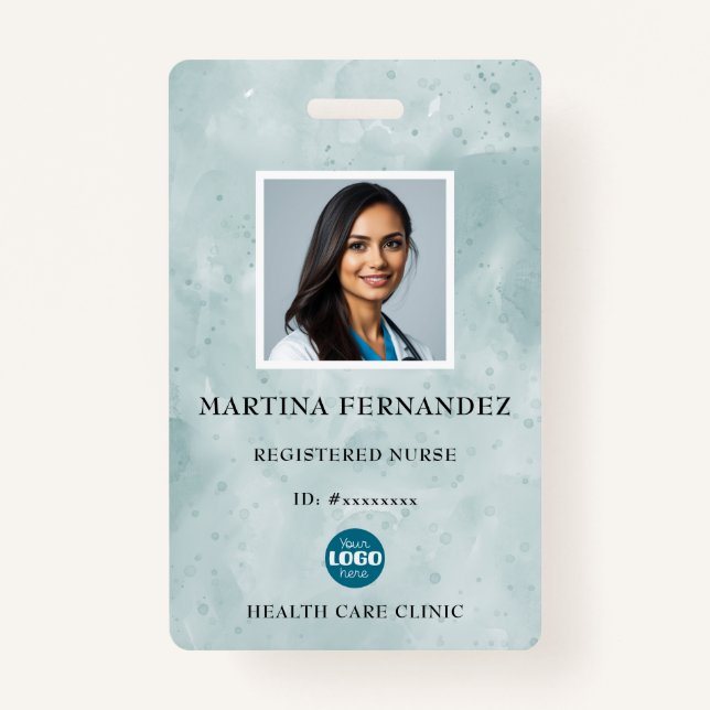 Elegant Green Watercolor Registered Nurse ID ID Badge (Front)