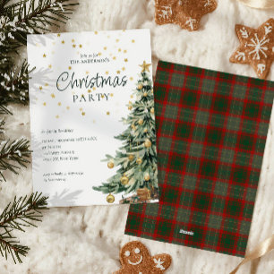 Elegant Green Watercolor Tree Christmas Party  Holiday Card