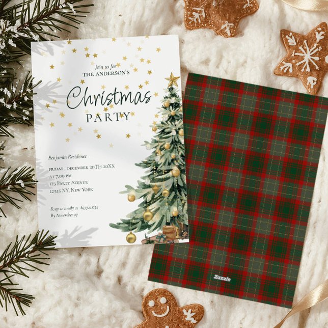 Elegant Green Watercolor Tree Christmas Party  Holiday Card (Creator Uploaded)