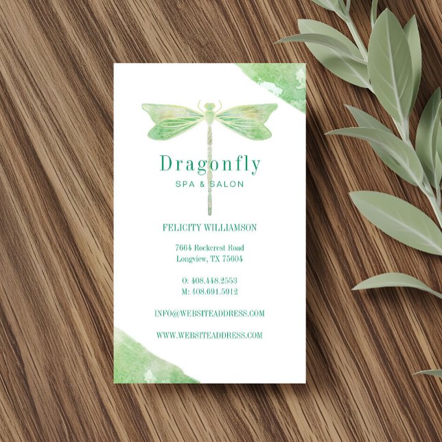 Elegant Green Watercolor Wash Dragonfly Logo Magnetic Business Card (Elegant Green Watercolor Wash Dragonfly Logo Business Card Magnet)