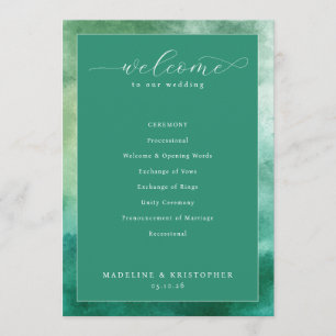 Elegant Green Watercolor Wedding Ceremony Programme