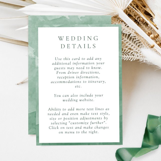 Elegant Green Watercolor Wedding Details  Enclosure Card (Creator Uploaded)