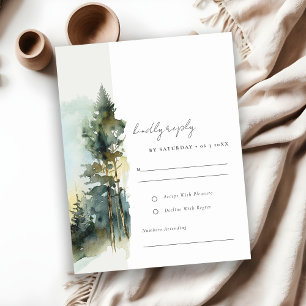 Elegant Green Watercolor Woodland Forest Wedding RSVP Card