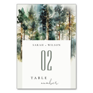 Elegant Green Watercolor Woodland Forest Wedding Table Number