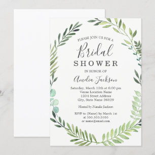 Elegant Green Watercolor Wreath Bridal Shower Invitation