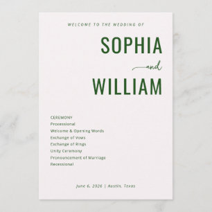 Elegant Green Wedding Ceremony Programme