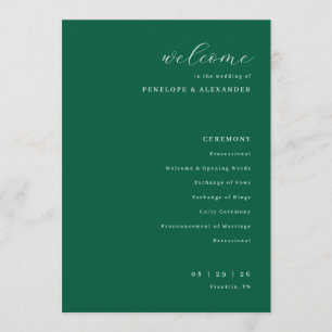 Elegant Green Wedding Ceremony Programme