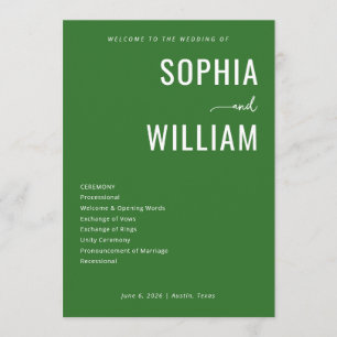 Elegant Green Wedding Ceremony Schedule Programme