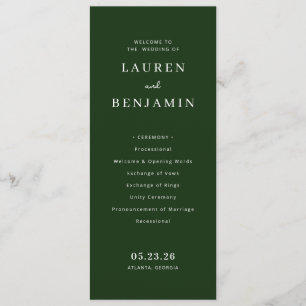 Elegant Green Wedding Ceremony Schedule Programme