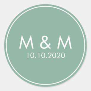 Elegant Green Wedding Classic Monogram Classic Round Sticker