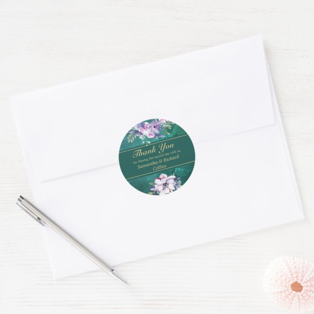 Elegant Green Wedding Classic Round Sticker (Envelope)