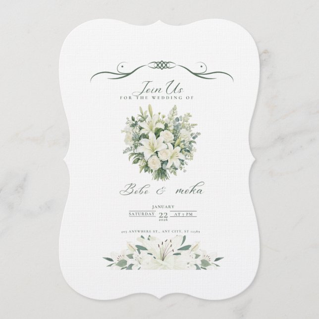 Elegant green wedding invitation (Front)