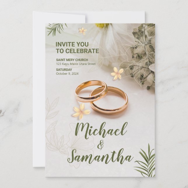 elegant Green wedding Invitation (Front)