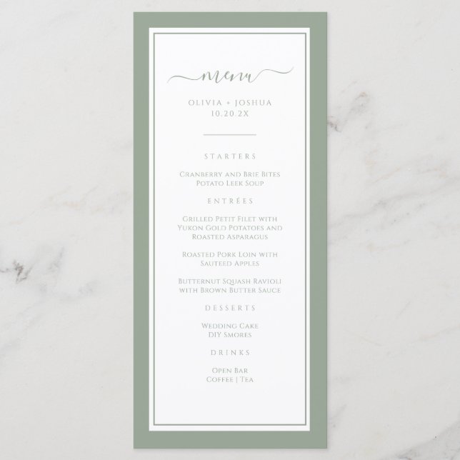 Elegant Green Wedding Menu (Front)