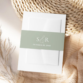 Elegant Green Wedding Monogram Simple Invitation Belly Band
