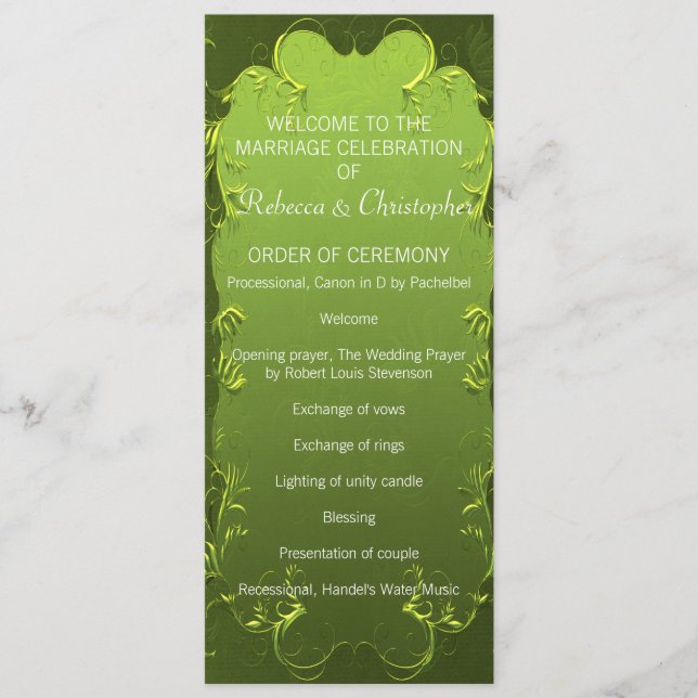 Elegant Green Wedding Program Programme (Front)