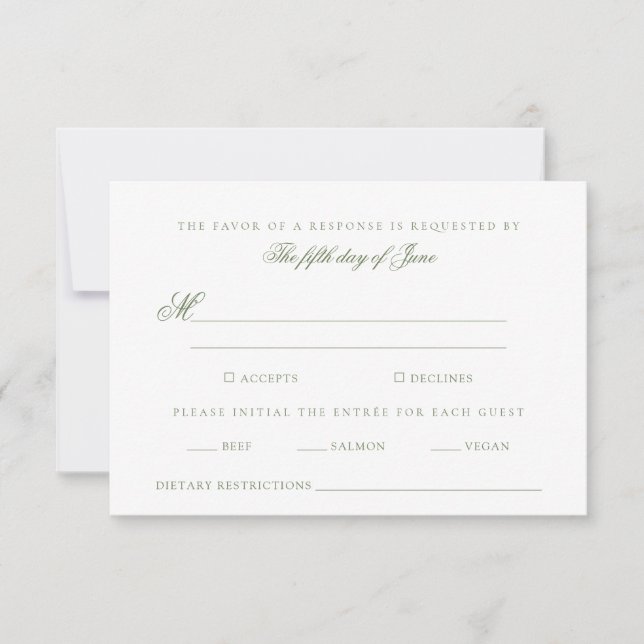 Elegant Green Wedding RSVP Card (Front)