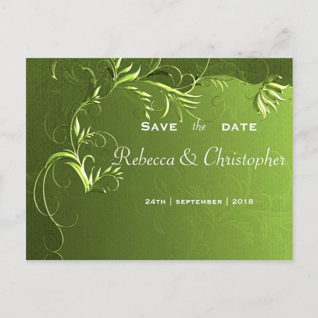 Elegant Green Wedding Save the Date Announcement Postcard (Front)