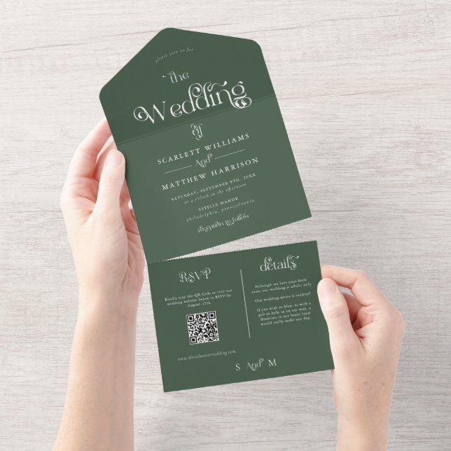 Elegant Green Whimsical Wedding All In One Invitation (Tearaway)