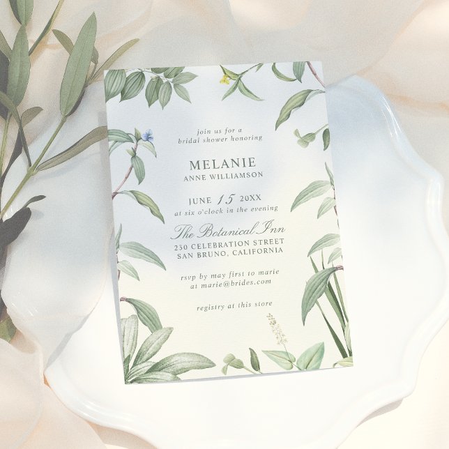 Elegant Green & White Botanical Bridal Shower Invitation (Creator Uploaded)