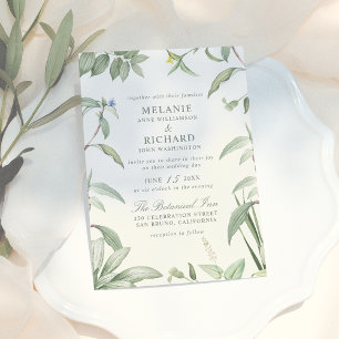 Elegant Green & White Botanical Leaves Wedding Invitation
