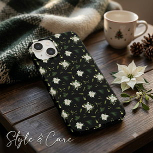 Elegant Green White Floral Black Case-Mate iPhone 14 Case