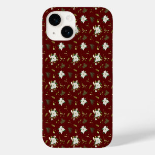 Elegant Green White Floral Maroon Case-Mate iPhone 14 Case