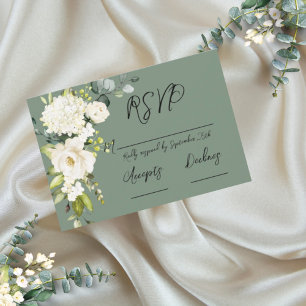 Elegant Green White Floral  RSVP Card