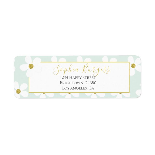 Elegant Green White Floral Simple Daisy Gold (Front)