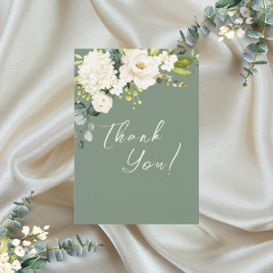 Elegant Green White Floral Thank You Card
