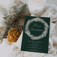 Elegant Green White Floral Wreath Christmas Party