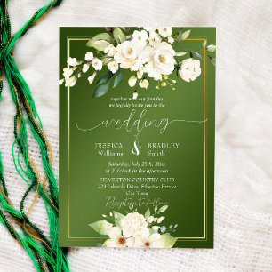 Elegant green white flowers wedding invitation