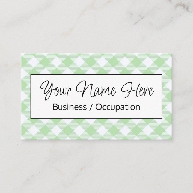 Elegant green white gingham chequered  business card (Front)