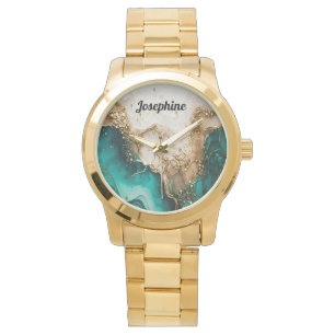 Elegant Green White Glitter Stylish Personalise Watch