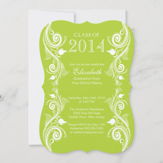 Elegant Green White Graduation Party Invitation (Front)