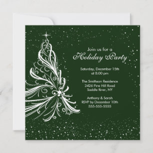 Elegant  Green & White Holiday Party Invitation