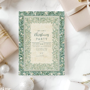 Elegant Green White Holly Christmas Invitation