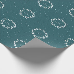 Elegant Green + White Merry Christmas Holly Wreath Wrapping Paper