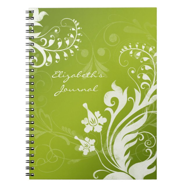 Elegant Green White Personalised Journal Notebook (Front)