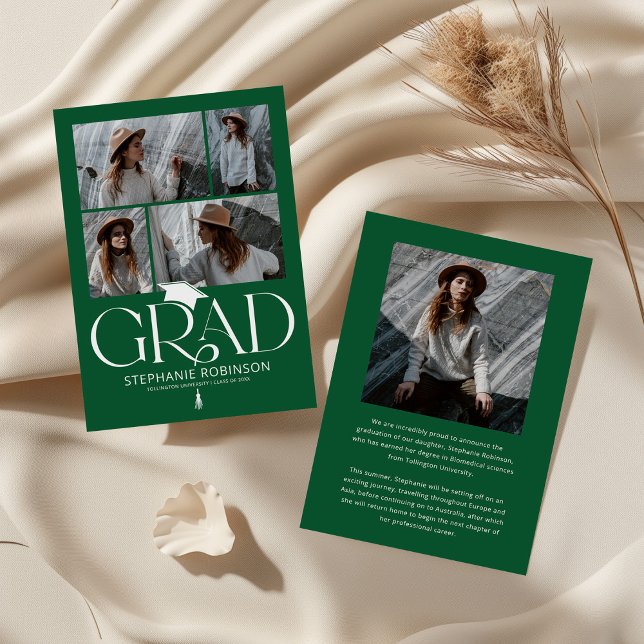 Elegant Green & White Photo Collage Graduation Announcement (Creator Uploaded)