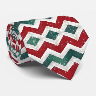 Elegant Green White Red Chevron Pattern Tie