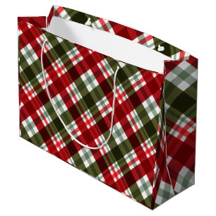 Elegant green & white Red Plaid Rustic Christmas Large Gift Bag