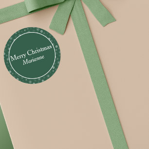 Elegant Green & White Snowflakes Christmas Classic Round Sticker